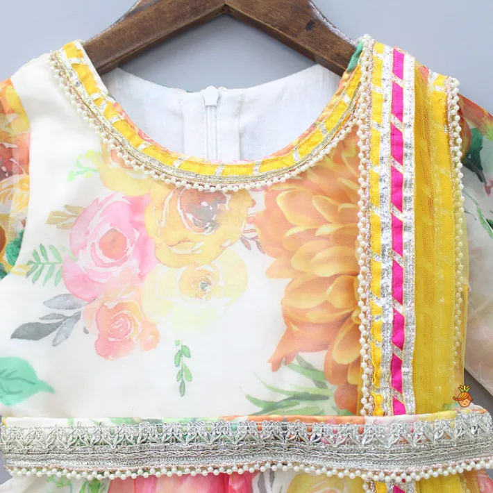 Online Adorable Blooming Flowers Printed Asymmetric Ruffle Hem Anarkali With Pearls Lace Detail Attached Dupatta Ethnic Wear | Sarees & Anarkalis