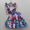 Discount Adorable Bow Enhanced Floral Printed Navy Blue Top And Lehenga Ethnic Wear | Lehengas & Ghagras