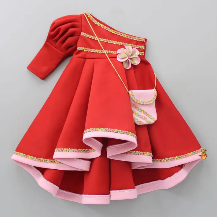 Sale Adorable High Low Lace Detailed Dress With Sling Bag Dresses & Sets | Dresses