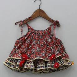 Discount Ajrakh Printed Layered Top With Lehenga Ethnic Wear | Lehengas & Ghagras