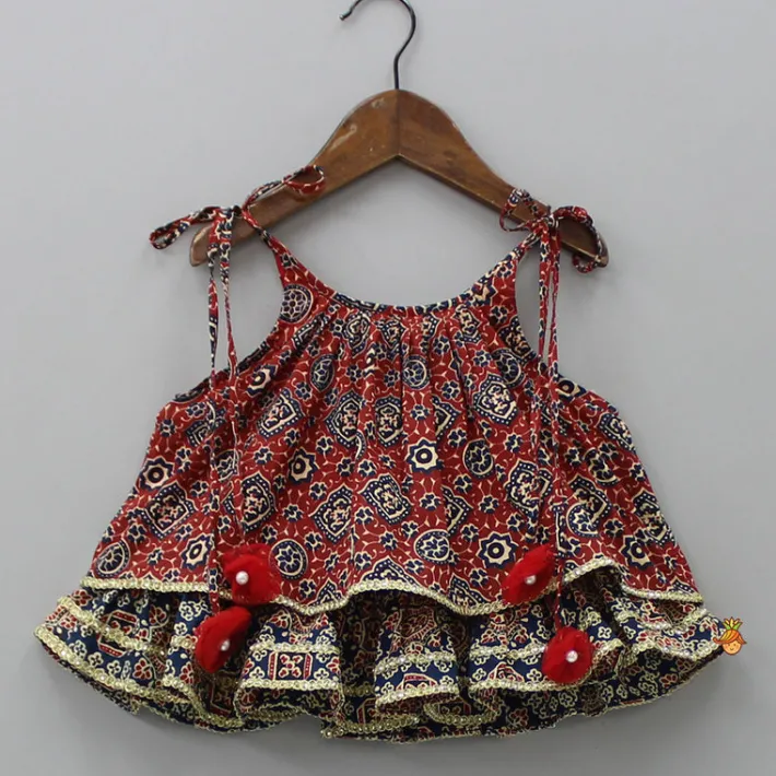Discount Ajrakh Printed Layered Top With Lehenga Ethnic Wear | Lehengas & Ghagras
