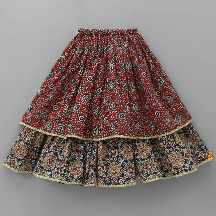 Discount Ajrakh Printed Layered Top With Lehenga Ethnic Wear | Lehengas & Ghagras