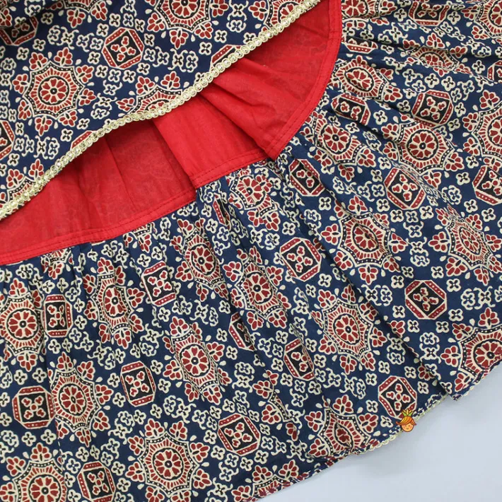 Discount Ajrakh Printed Layered Top With Lehenga Ethnic Wear | Lehengas & Ghagras