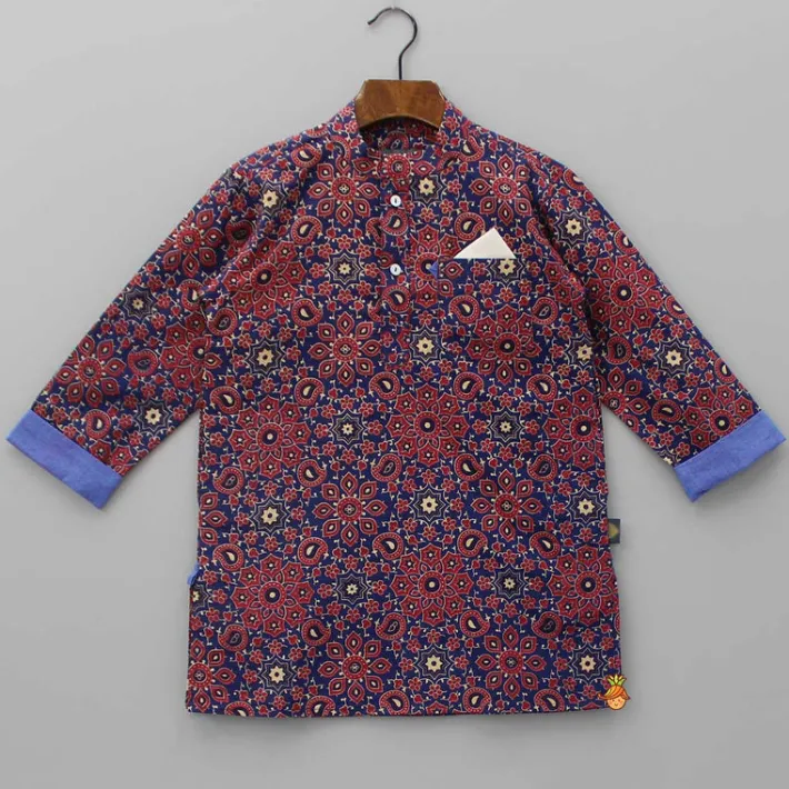 Sale Ajrakh Printed Patch Pocket Detail Kurta BOY Indian Ethnic Wear | Kurtas
