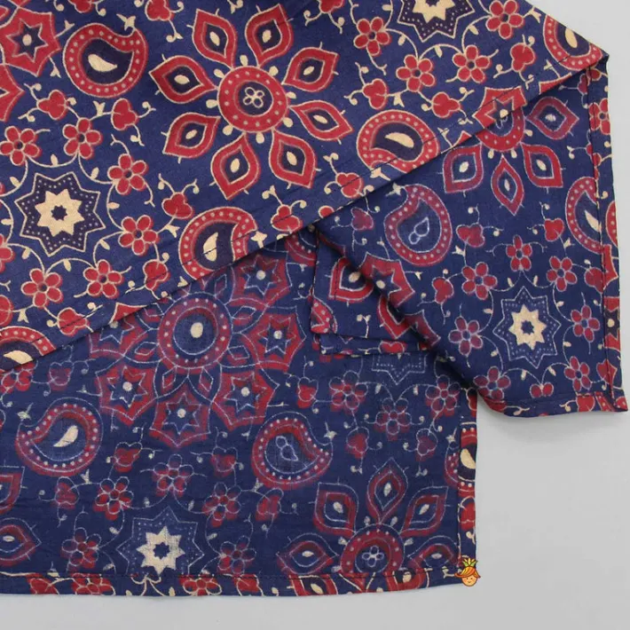 Sale Ajrakh Printed Patch Pocket Detail Kurta BOY Twinning Sets | Indian Ethnic Wear
