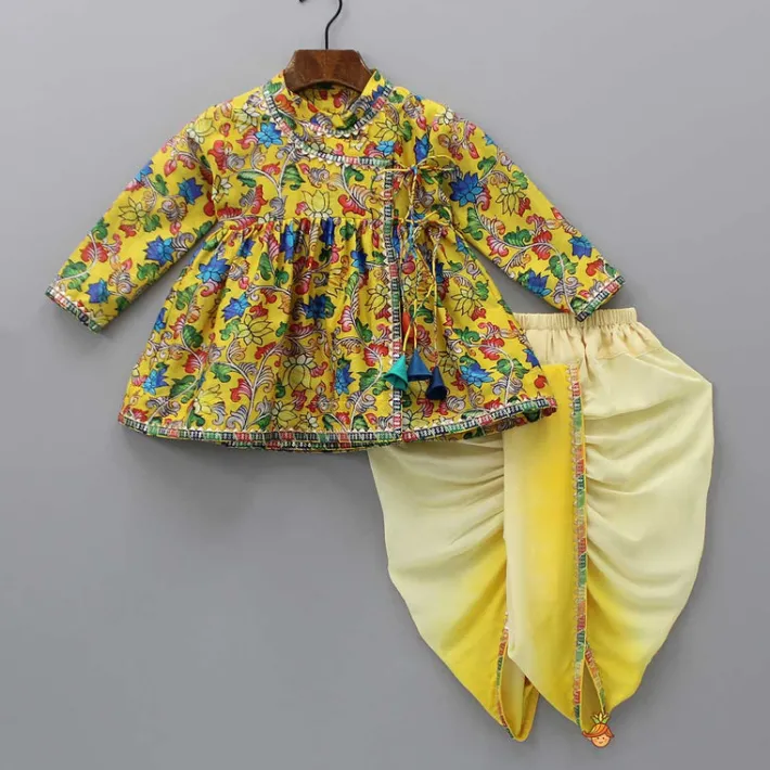 Sale Angarkha Style Floral Printed Multicolour Kurta And Dhoti BOY Indian Ethnic Wear | Ethnic Sets