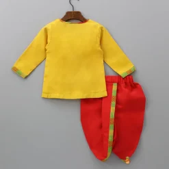 Sale Angarkha Style Yellow Kurta And Dhoti With Mukut BOY Indian Ethnic Wear | Ethnic Sets