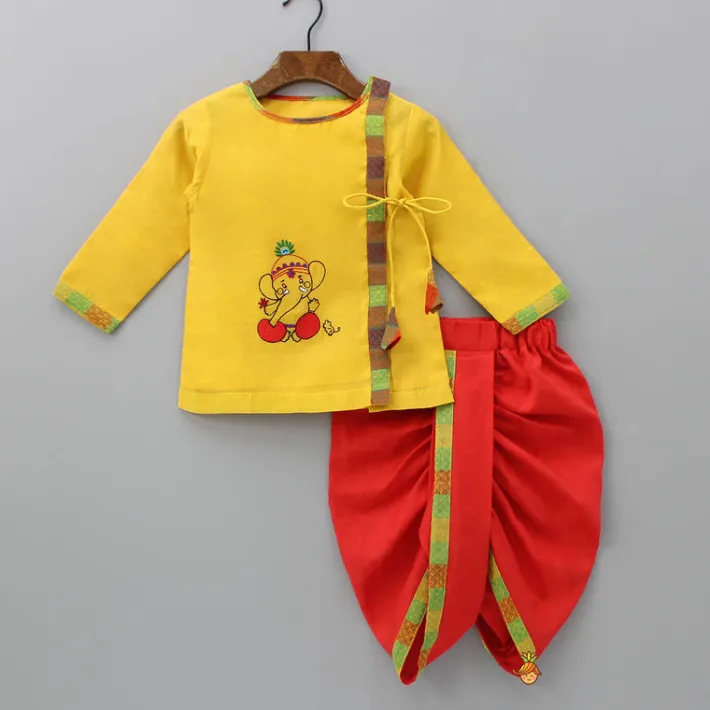 Sale Angarkha Style Yellow Kurta And Dhoti With Mukut BOY Indian Ethnic Wear | Ethnic Sets