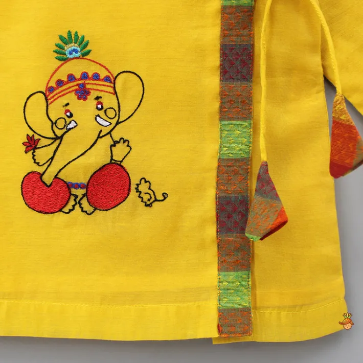 Sale Angarkha Style Yellow Kurta And Dhoti With Mukut BOY Indian Ethnic Wear | Ethnic Sets