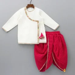 Fashion Angarkha Styled Kurta And Leheriya Printed Dhoti BOY Twinning Sets | Indian Ethnic Wear