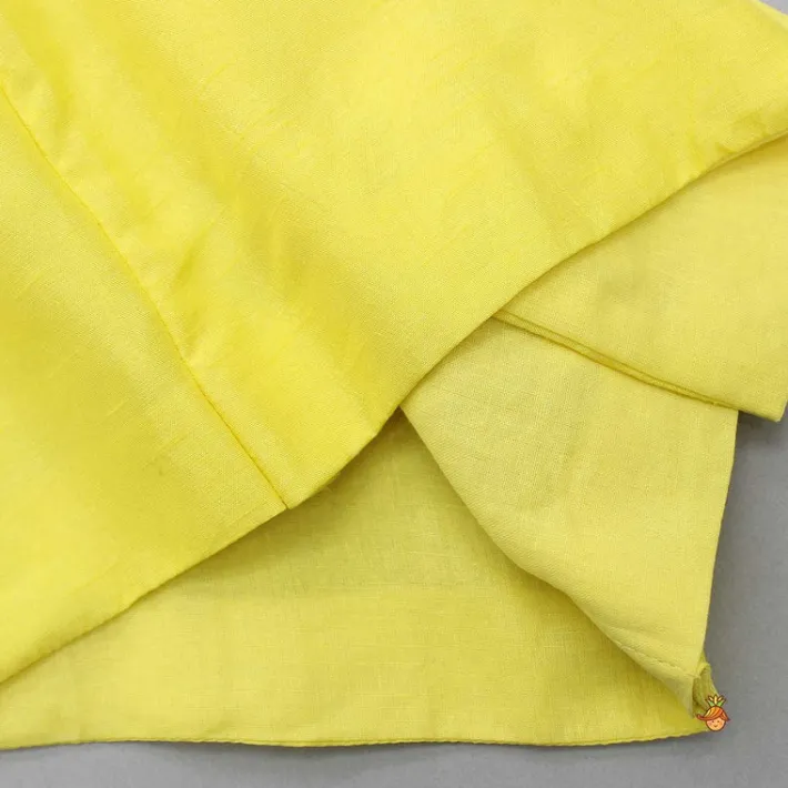 Online Animal Embroidered Angarkha Style Yellow Kurta With Lace Work Dhoti BOY Indian Ethnic Wear | Ethnic Sets