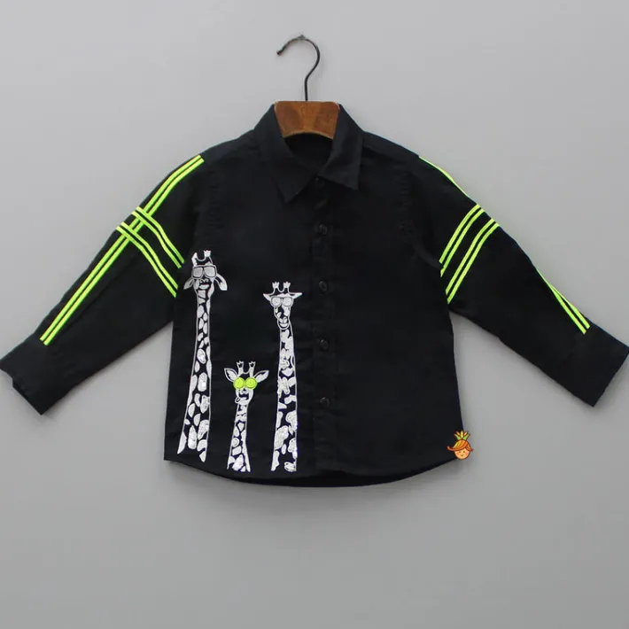 Online Animal Embroidered Black Shirt BOY Shirts & Tees