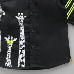 Online Animal Embroidered Black Shirt BOY Shirts & Tees