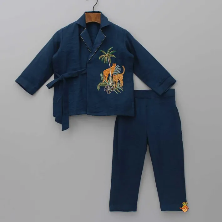 Discount Animal Embroidered Front Overlap Shirt With Tie-Ups And Pant Dresses & Sets | Sets