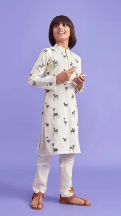 Outlet Animal Embroidered Kurta With Pyjama BOY Twinning Sets | Indian Ethnic Wear