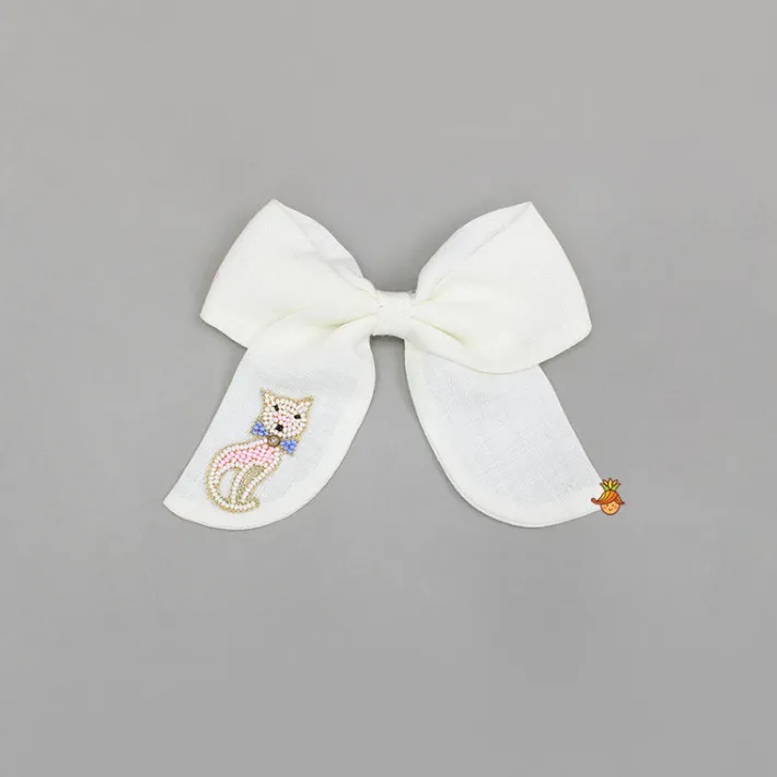 Discount Animal Embroidered Off White Bowie Hair Clip Hair Accessories | Hair Clips