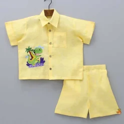 Best Animal Embroidered Yellow Shirt And Shorts BOY Sets