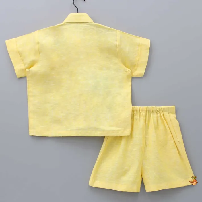 Best Animal Embroidered Yellow Shirt And Shorts BOY Sets