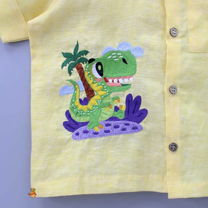 Best Animal Embroidered Yellow Shirt And Shorts BOY Sets