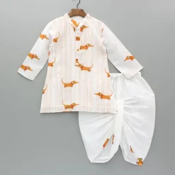 New Animal Printed And Threadwork Detailed Kurta And Dhoti BOY Indian Ethnic Wear | Ethnic Sets