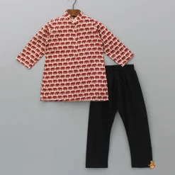 Outlet Animal Printed Kurta With Ethnic Jacket And Black Churidar BOY Indian Ethnic Wear | Ethnic Sets