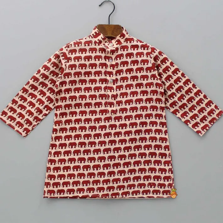 Outlet Animal Printed Kurta With Ethnic Jacket And Black Churidar BOY Indian Ethnic Wear | Ethnic Sets