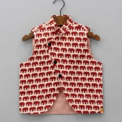 Outlet Animal Printed Kurta With Ethnic Jacket And Black Churidar BOY Indian Ethnic Wear | Ethnic Sets