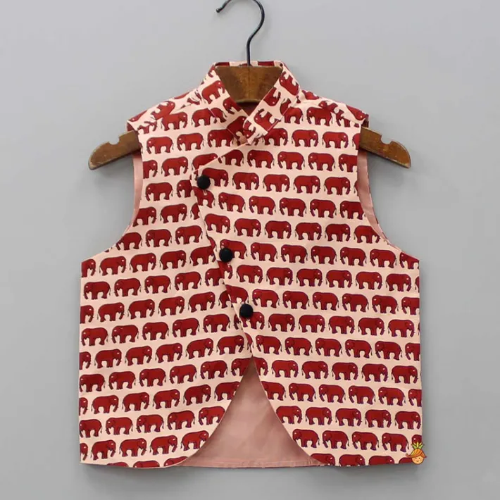 Outlet Animal Printed Kurta With Ethnic Jacket And Black Churidar BOY Indian Ethnic Wear | Ethnic Sets