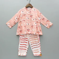Clearance Animal Printed Peach Bamboo Fabric Top And Pyjama Sleepwear