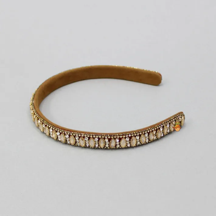 Best Artificial Stones And Cut Dana Embroidered Brown Hairband Hair Accessories | Hair Bands