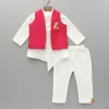 Outlet Asymmetric Kurta With Lotus Patchwork Pink Jacket And Pyjama BOY Indian Ethnic Wear | Ethnic Sets