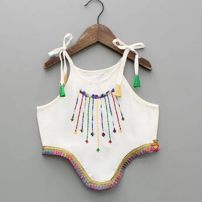 Clearance Asymmetric Multicolour Embroidered Top With Palazzo Ethnic Wear | Palazzos & Shararas