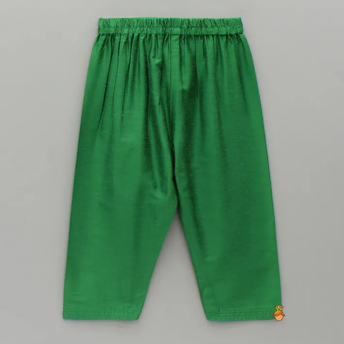 Clearance Attached Brocade Flap Green Kurta And Pyjama BOY Twinning Sets | Indian Ethnic Wear