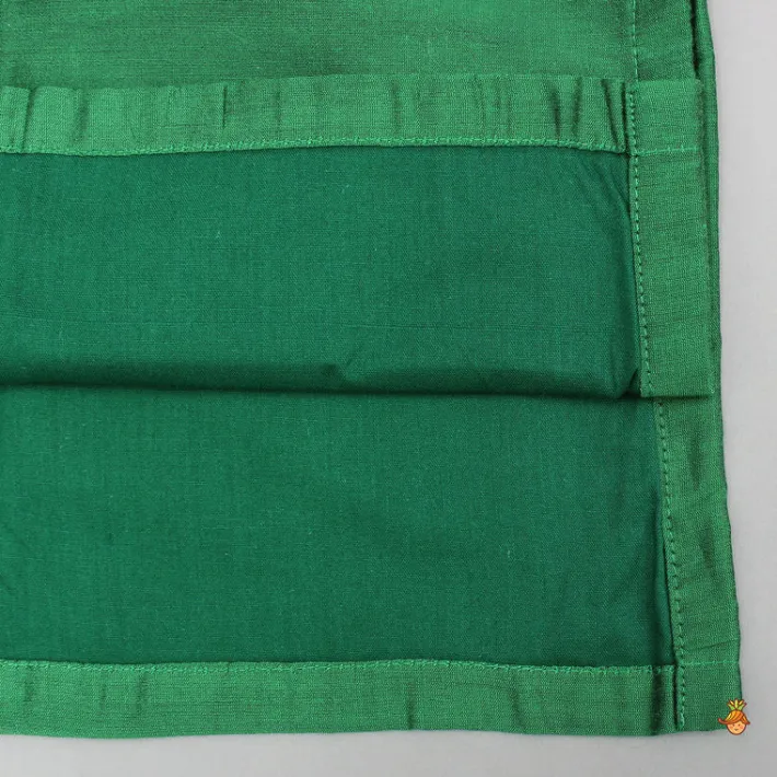 Clearance Attached Brocade Flap Green Kurta And Pyjama BOY Twinning Sets | Indian Ethnic Wear