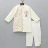Clearance Attached Flap Off White Velvet Kurta And Pyjama BOY Indian Ethnic Wear | Ethnic Sets