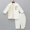 Fashion Attached Flap Off White Velvet Kurta And Pyjama BOY Indian Ethnic Wear | Ethnic Sets