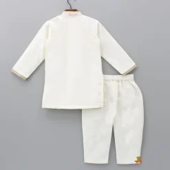 Fashion Attached Flap Off White Velvet Kurta And Pyjama BOY Indian Ethnic Wear | Ethnic Sets