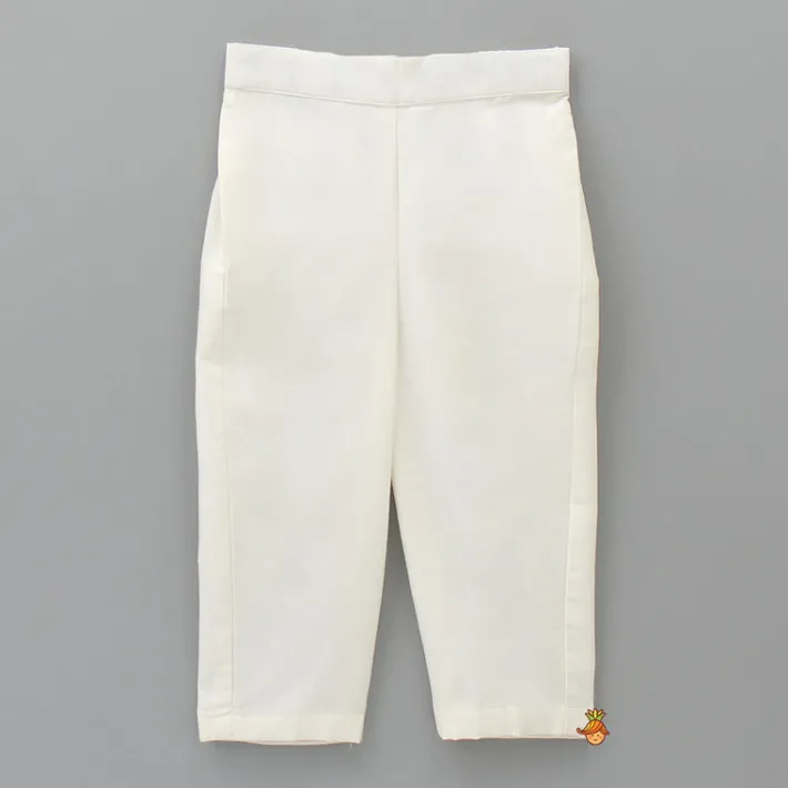 Clearance Attached Flap Off White Velvet Kurta And Pyjama BOY Indian Ethnic Wear | Ethnic Sets
