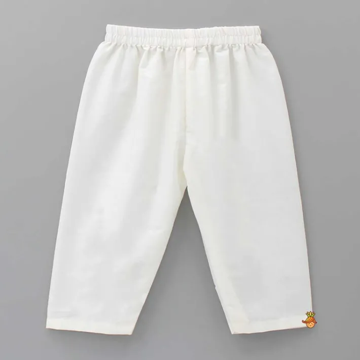 Fashion Attached Flap Patch Pocket Green Kurta And Off White Pyjama BOY Indian Ethnic Wear | Ethnic Sets