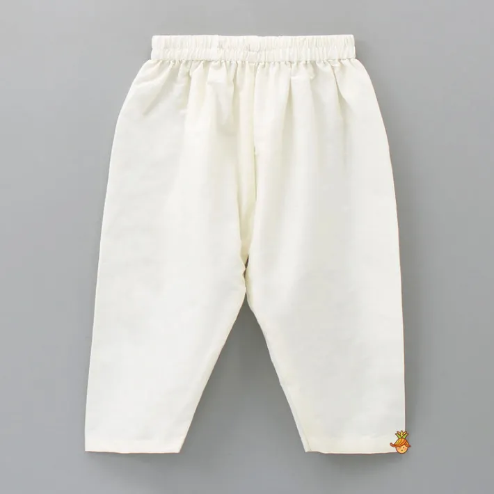 Clearance Attached Flap Patch Pocket Green Kurta And Off White Pyjama BOY Indian Ethnic Wear | Ethnic Sets