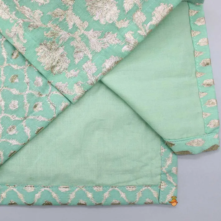 Fashion Attached Flap Patch Pocket Green Kurta And Off White Pyjama BOY Indian Ethnic Wear | Ethnic Sets