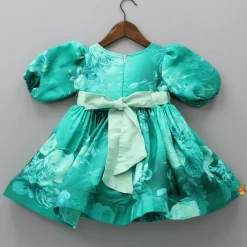 Clearance Balloon Sleeves Floral Printed Green Dress Dresses & Sets | Dresses