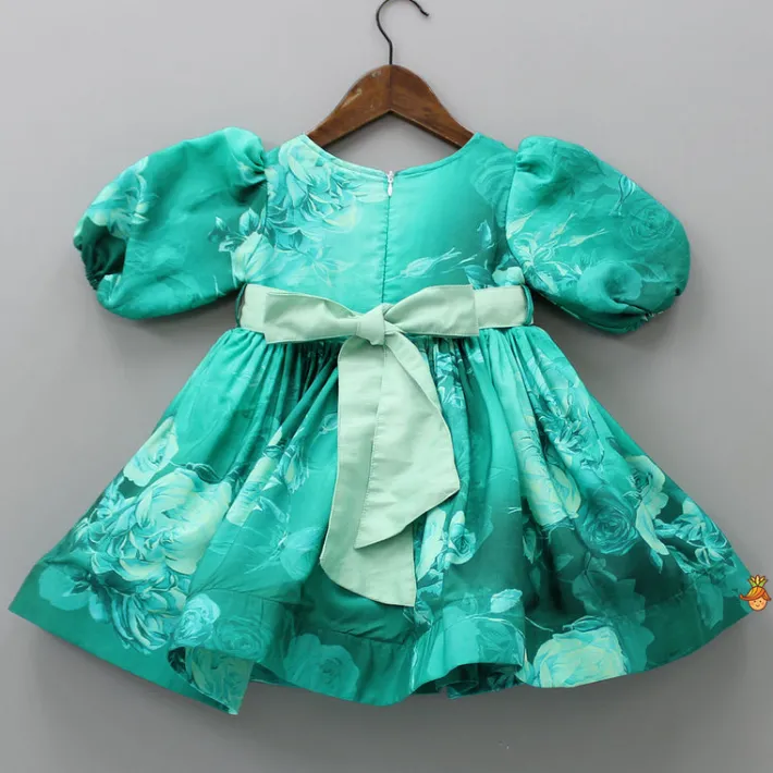 Clearance Balloon Sleeves Floral Printed Green Dress Dresses & Sets | Dresses
