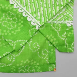 Best Bandhani And Leheriya Printed Green Kurti And Palazzo With Net Dupatta Twinning Sets | Ethnic Wear