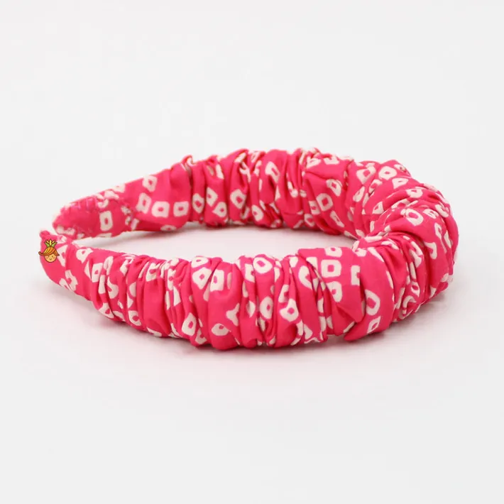 Sale Bandhani Printed Fuchsia Pink Pleated Hair Band Hair Accessories | Hair Bands