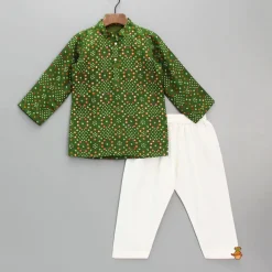 Discount Bandhani Printed Green Kurta And Pyjama BOY Indian Ethnic Wear | Ethnic Sets
