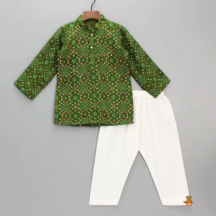 Discount Bandhani Printed Green Kurta And Pyjama BOY Indian Ethnic Wear | Ethnic Sets