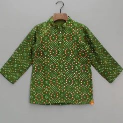 Discount Bandhani Printed Green Kurta And Pyjama BOY Indian Ethnic Wear | Ethnic Sets