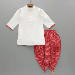Fashion Bandhani Printed Kurta With Red Jacket And Leheriya Dhoti BOY Indian Ethnic Wear | Ethnic Sets