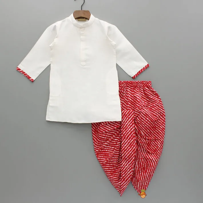 Fashion Bandhani Printed Kurta With Red Jacket And Leheriya Dhoti BOY Indian Ethnic Wear | Ethnic Sets